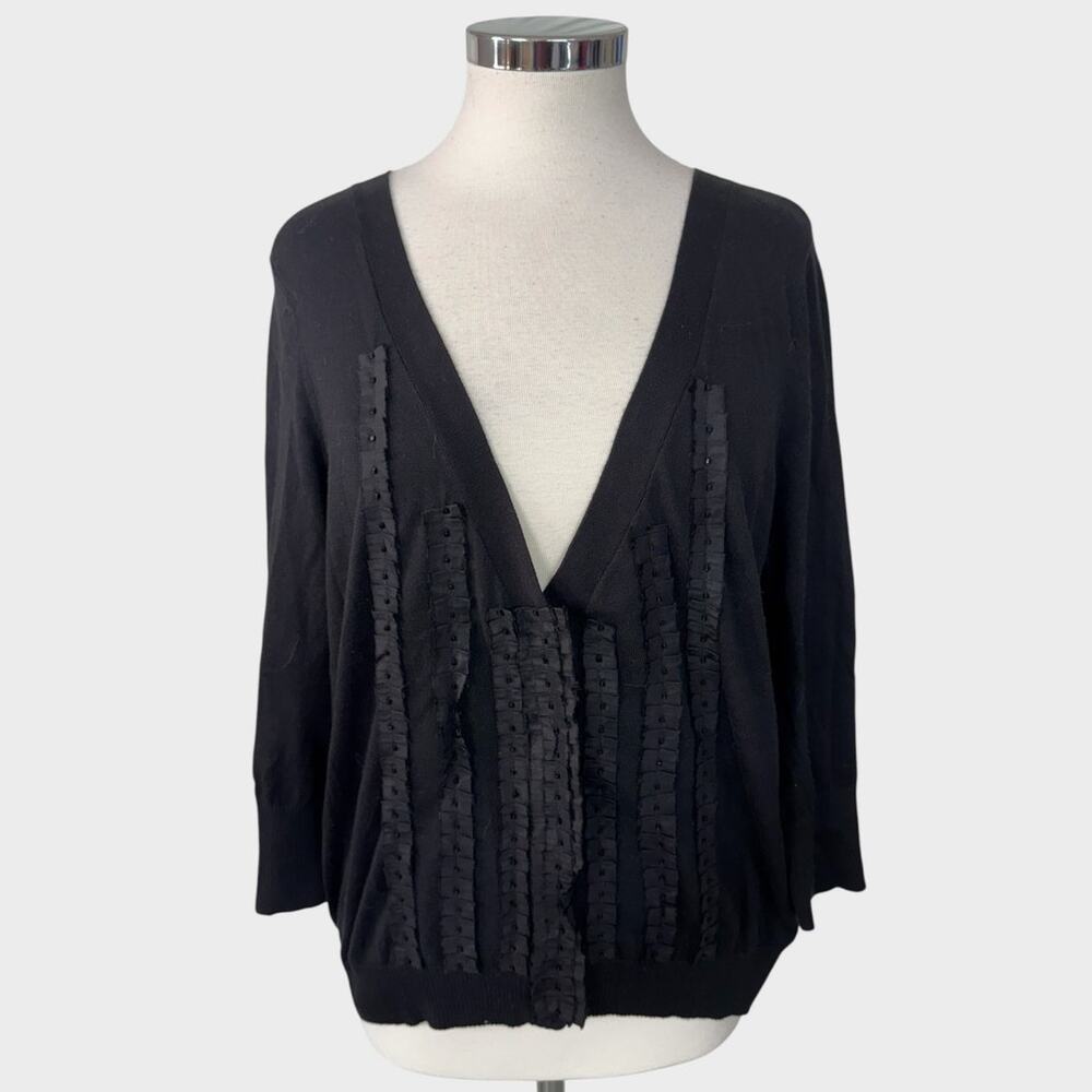 Lane Bryant Womens 14/16 100% Cotton V Neck Black Cardigan Sweater